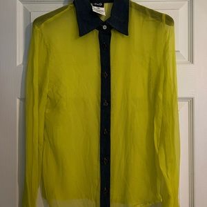 Dolce & Gabbana silk neon yello shirt w/  denim piping
